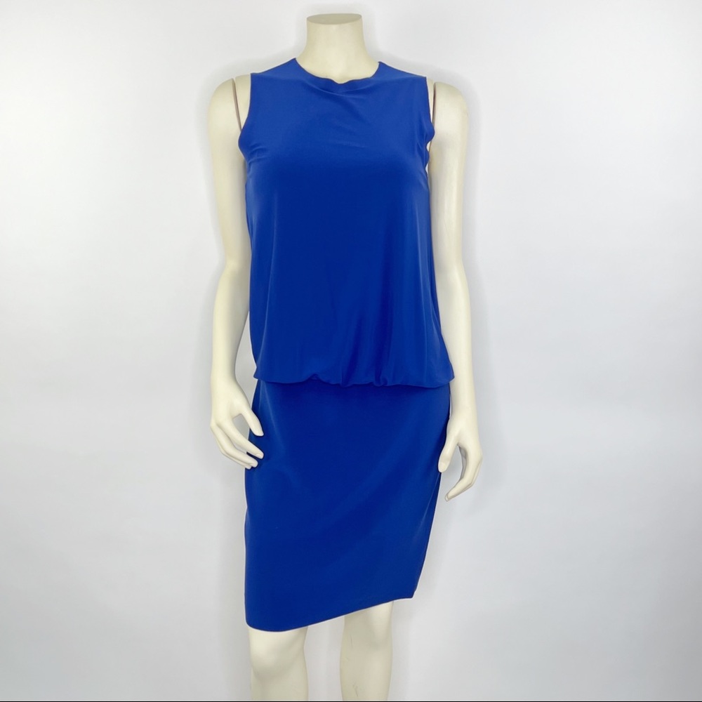 Norma Kamali Sleeveless Babydoll Blouson Dress Womens Size Small Blue